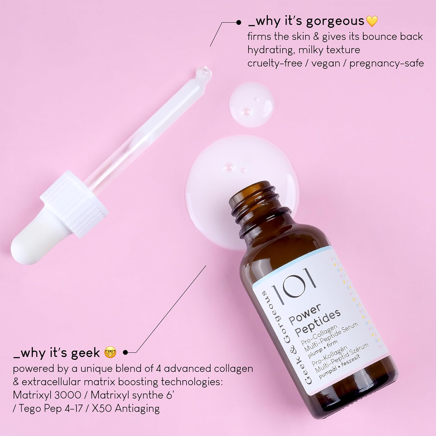 Geek & Gorgeous – Power Peptides – Milky Serum with Multi-Peptides – For Smoother, Firmer-Looking Skin and Improved Elasticity – Suitable for All Skin Types – 1 oz - Image 6