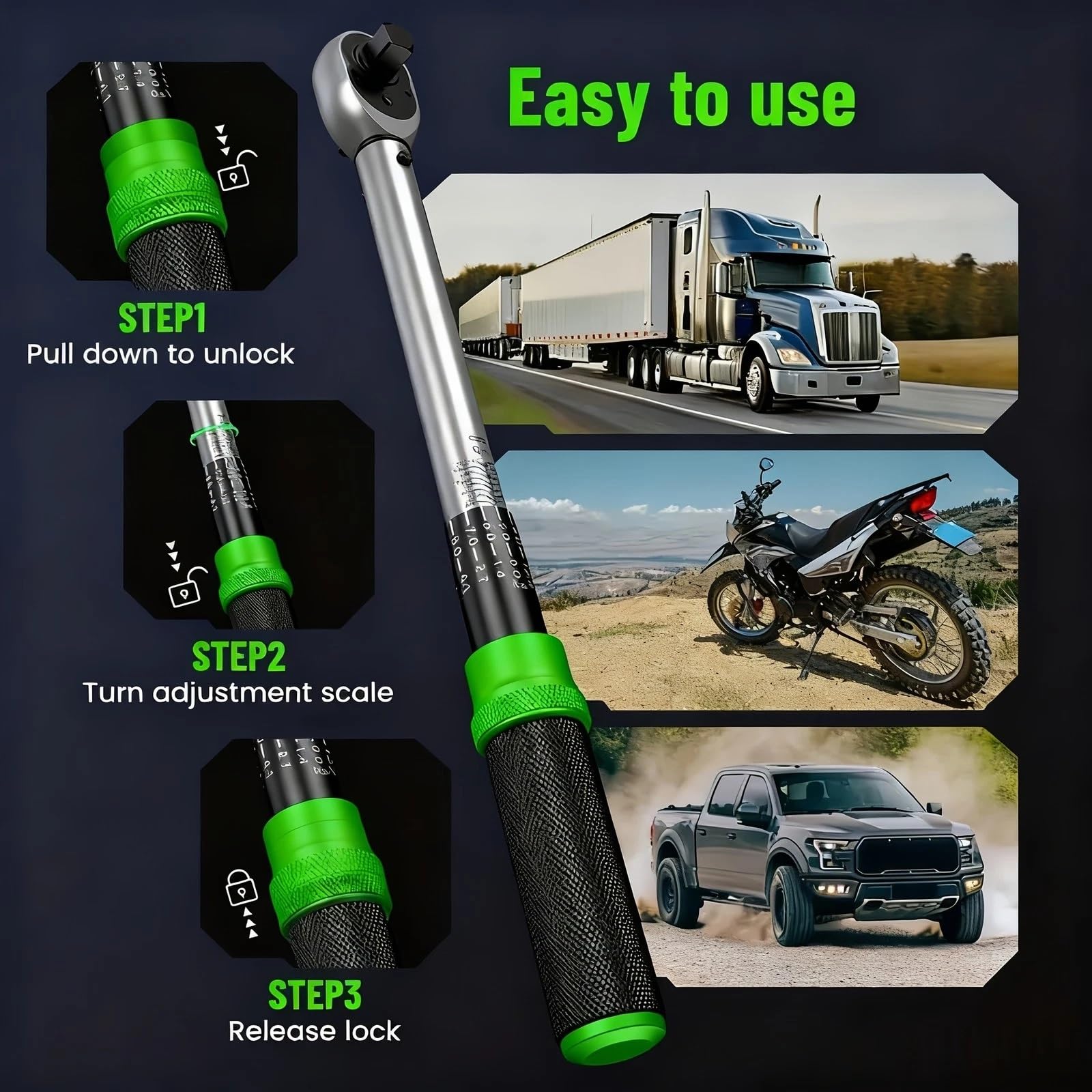 Telescopic Ratchet 3 szt. Zestaw kluczy dynamometrycznych 1/4 i 3/8 1/2 cala 72 zęby Klucze zatrzaskowe z podwójną skalą do motocykla klucz dynamometryczny