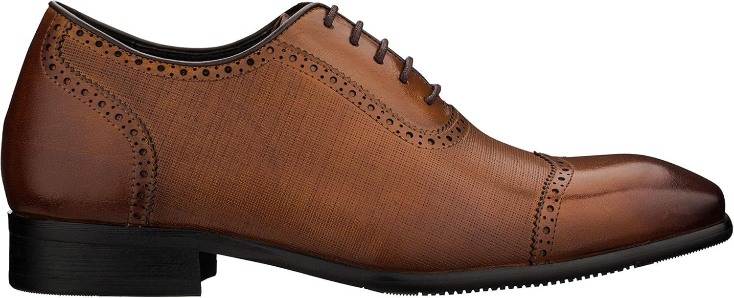 CALTO Men's Invisible Height Increasing Elevator Shoes - Brown Premium Leather Lace-up Wing-tip Formal Oxfords - 2.4 Inches Taller - Y1066 - Size 12 D(M) US - Image 4