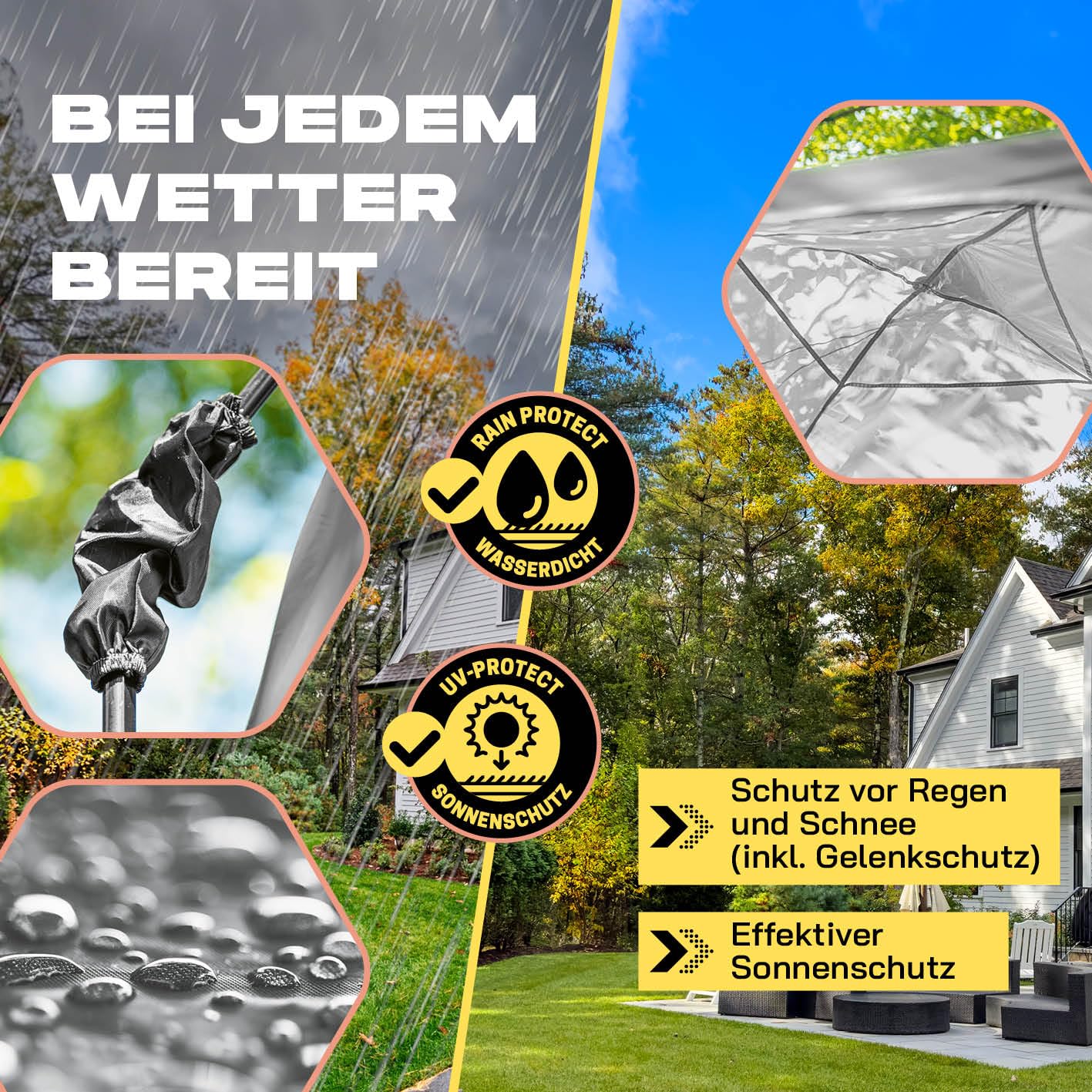 Lumaland Outdoor Pavillon 2,5 x 2,5m | Wasserdicht & UV-Schutz | Gartenzelt inkl. 1x Seitenteil & Tasche & Heringe | Robuster Camping & Partyzelt | Pop Up Zelt Aufbau in 2 Minuten [Hell-Grau]