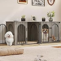 Vista 16 de Jaula para perros de 63" para 2 perros, perrera resistente para perros de interior con soporte de TV, jaula de madera L con divisor para perros