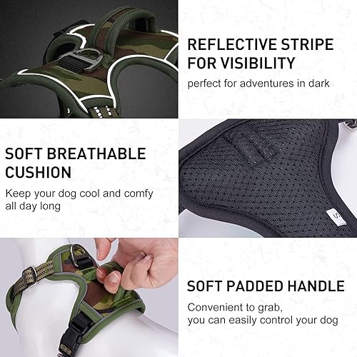 Miniatura 5 de Arnés para perro sin tirones para razas grandes y medianas. Pechera ajustable de fácil control para perro con asa de 2 anillos de metal, arnés tipo