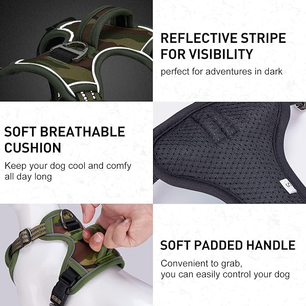 Pettorina Cani Taglia Grande Media, Gilet per cani Anti Tiro riflettente Regolabile con Impugnatura Pettorina Animali Traspirante e Leggera Verde Mimetico XL - 5