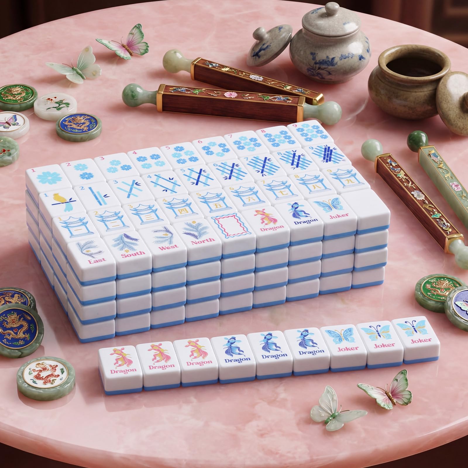 160 pezzi solo mahjong americano, 3,2 x 2,3 cm