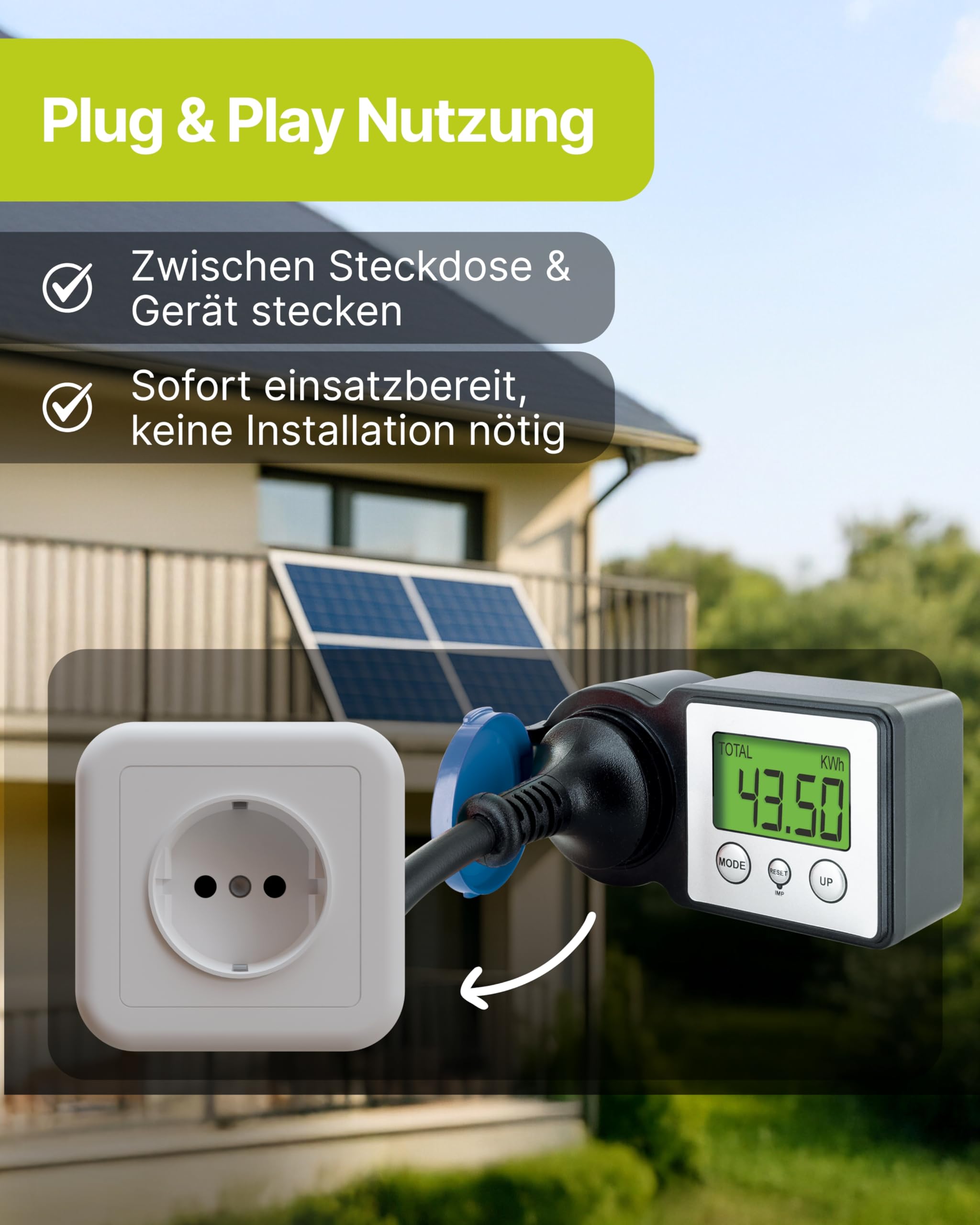 SCHWAIGER Energiekostenmessgerät & Einspeisemessgerät I Outdoor geeignet & beleuchtet I Stromzähler für die Steckdose I Strommessgerät zur Ermittlung des Stromverbrauchs & der Einspeisung