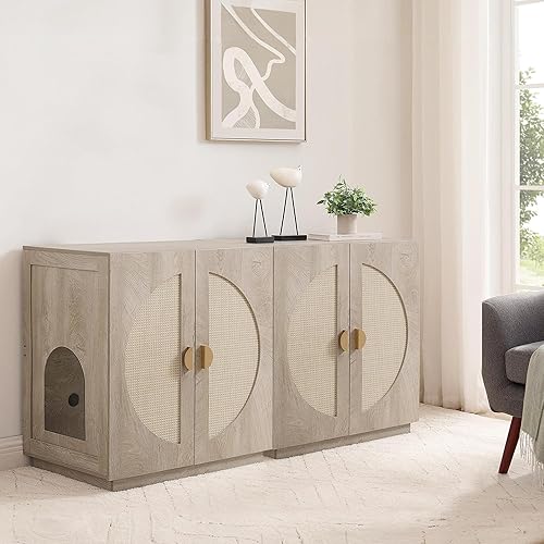 Vista 10 de unipaws – Banco de almacenamiento y orinal para gatos, cubierta de caja de arena con estructura de madera resistente, almacenamiento amplio, fácil