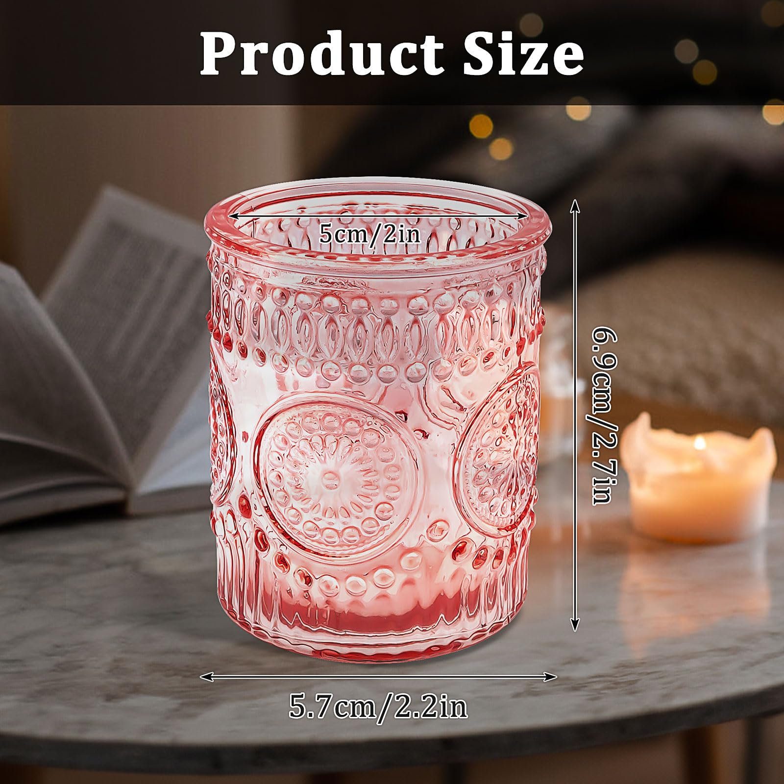 Lot de 24 Rose Photophores en Verre – Bougeoirs Vintage pour Bougies Chauffe-Plat, Déco de Table pour Mariage, Anniversaire, Maison, Fête et Centre de Table (Pilier)