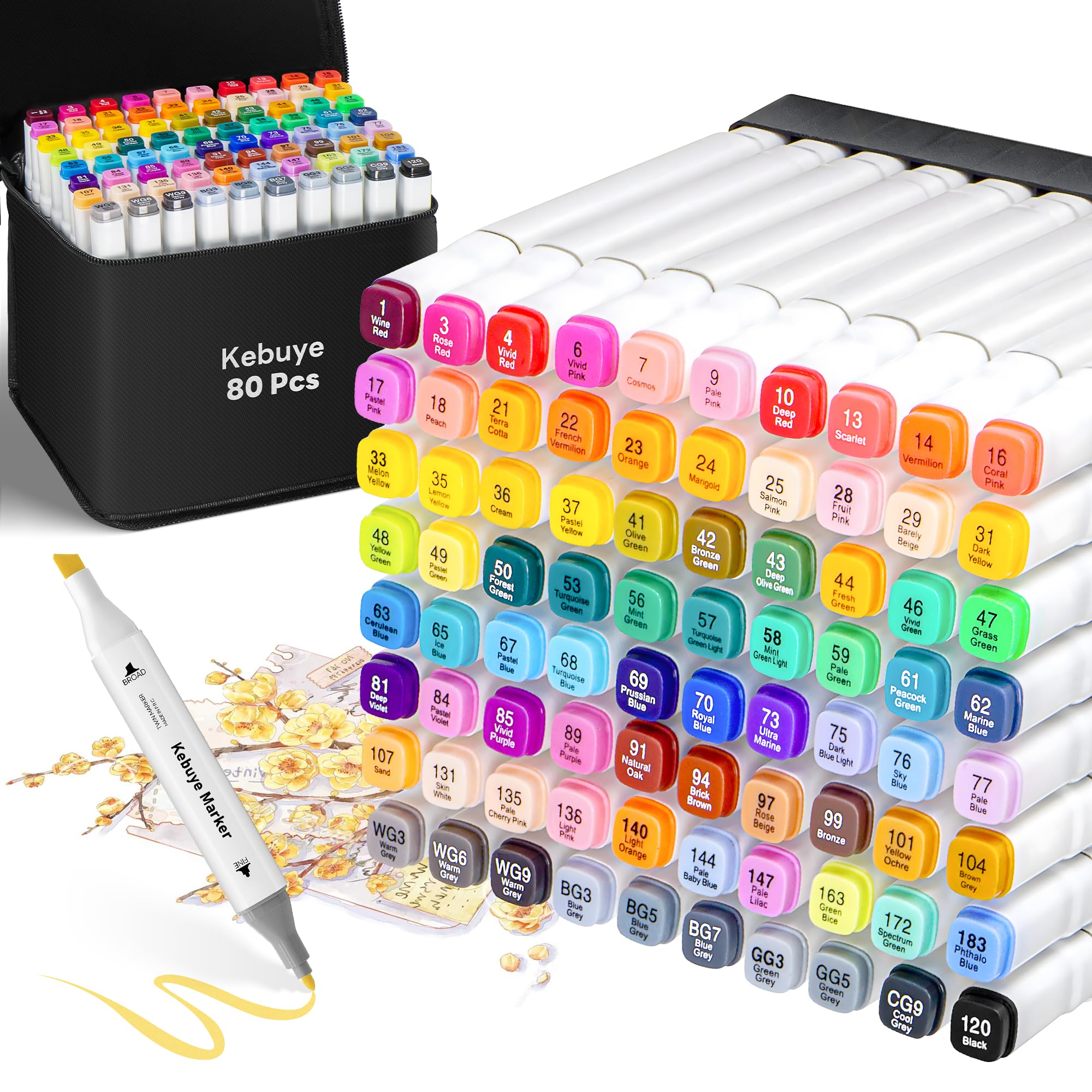 Kebuye Alcohol Markers Set 80 Colors, Art Markers for Adult