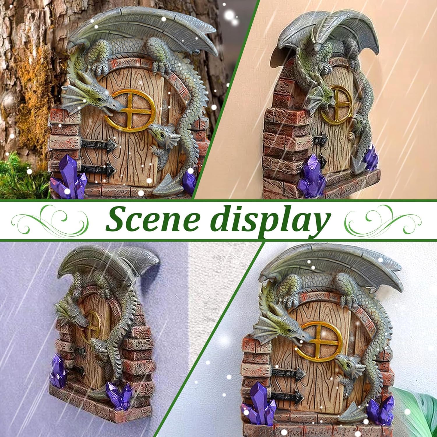 Fairy Door Resin Dragon Ornament Garden Aessories 5.3x6.1in Dragon Ornament Cartoon Stylish Decorative Miniature Door for Tree Gardening Colorful Fairy Garden Aessories