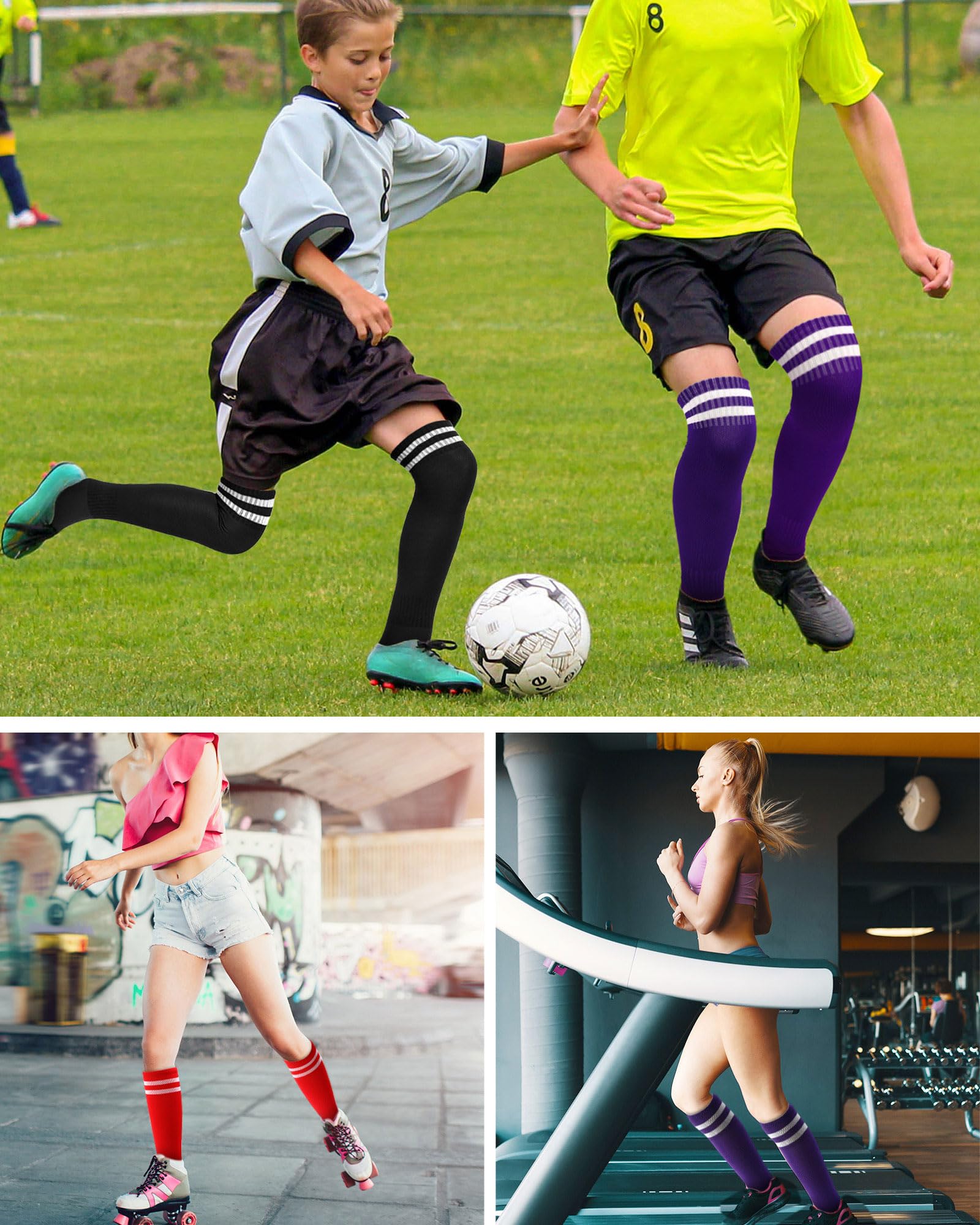 Sintuff 18 paia di calzini da calcio colorati alti al ginocchio calzini elastici da calcio baseball a righe calzini per uomini donne adolescenti squadra