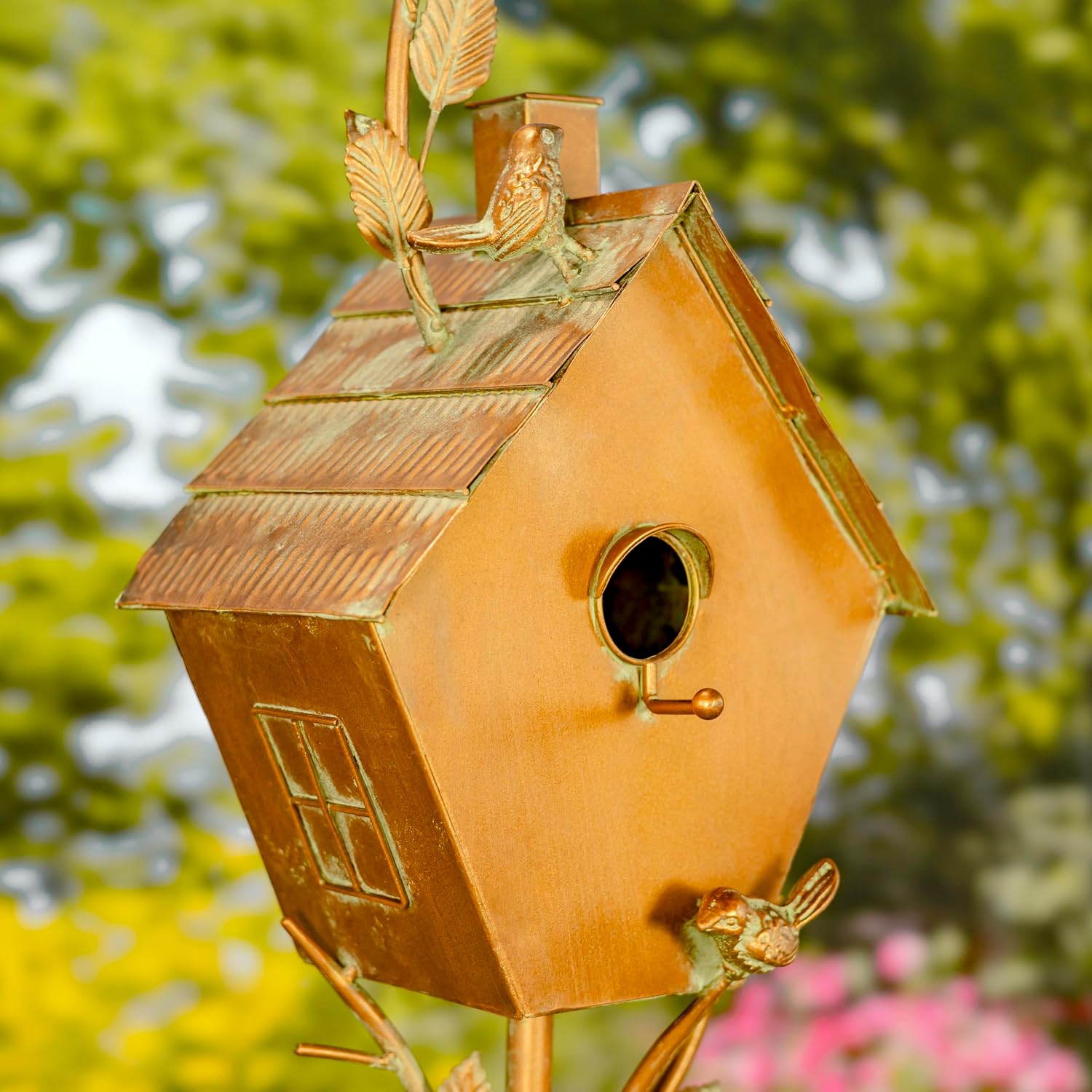 Copper Colored Fancy Design Birdhouse Garden Stakes (Short Classic House Shape)