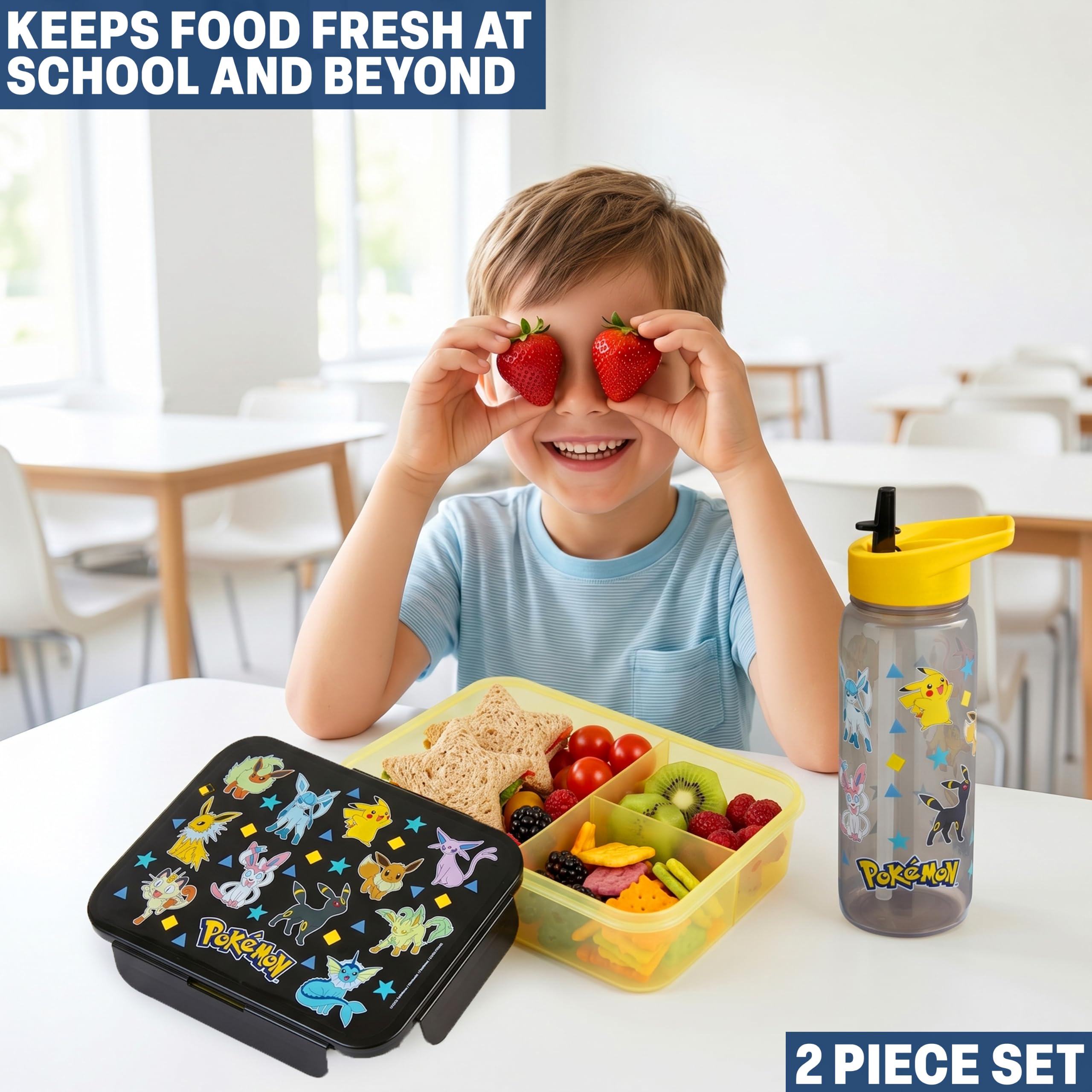 Get Trend Pokemon Fiambrera Niños con Botella 640 ml Set, Bento Box 1,75 L con Compartimentos, Apta para Lavavajillas y Microondas, Libre de BPA, Lunch Box Escolar Colegio y Ocio (Multi Pokemon)