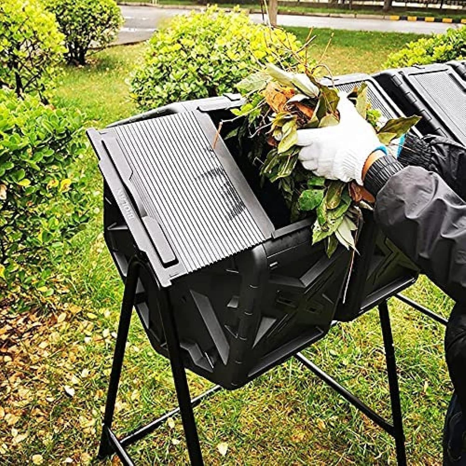 Compostiera A Tamburo Grande da 74 Galloni/280 Litri, Compostaggio per Esterni, Compostaggio da Giardino A Quattro Camere, Facile da Montare, Compostaggio per Rifiuti da Giardino