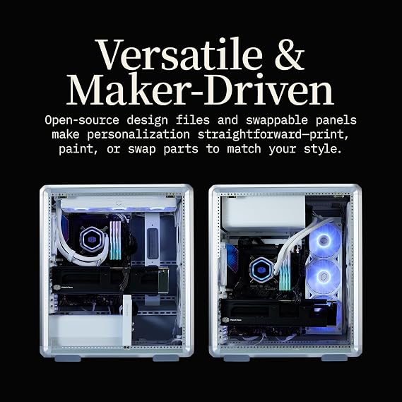 Cooler Master MasterFrame 500 Mesh Silver Freeform 2.0 Modular Platform Open-Air ATX Mid-Tower Case, Aluminum Frame, Dual 200mm Fans, 390mm GPU Max, 360mm AIO Max, Type C, Tempered Glass