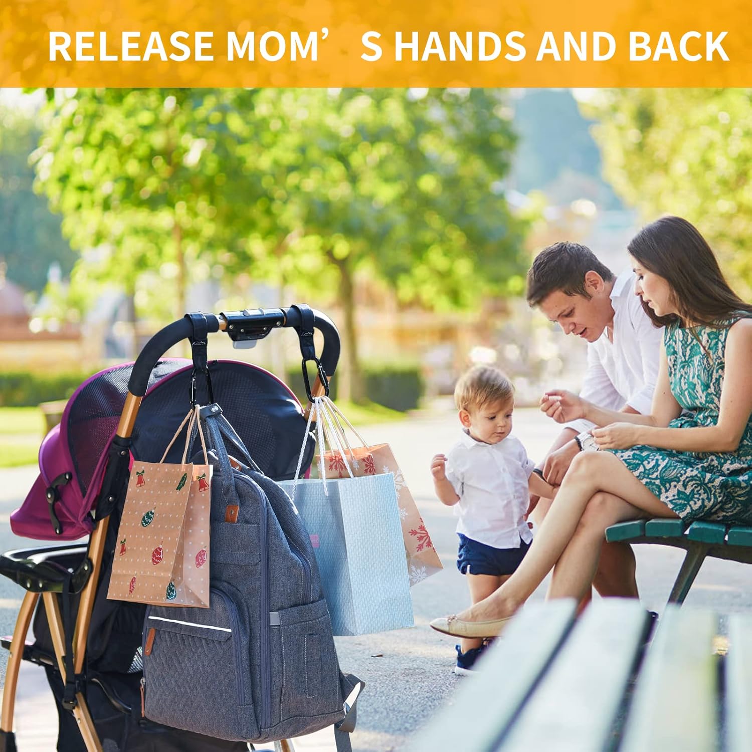 MoBearer | Stroller Hooks Clips Bag Hooks for Hanging Diaper Bags, Multipurpose Hooks for Car,Stroller or Wheelchair,Grocery Shopping ​Bags Premium Vegan Pram Straps 2Pcs : Baby