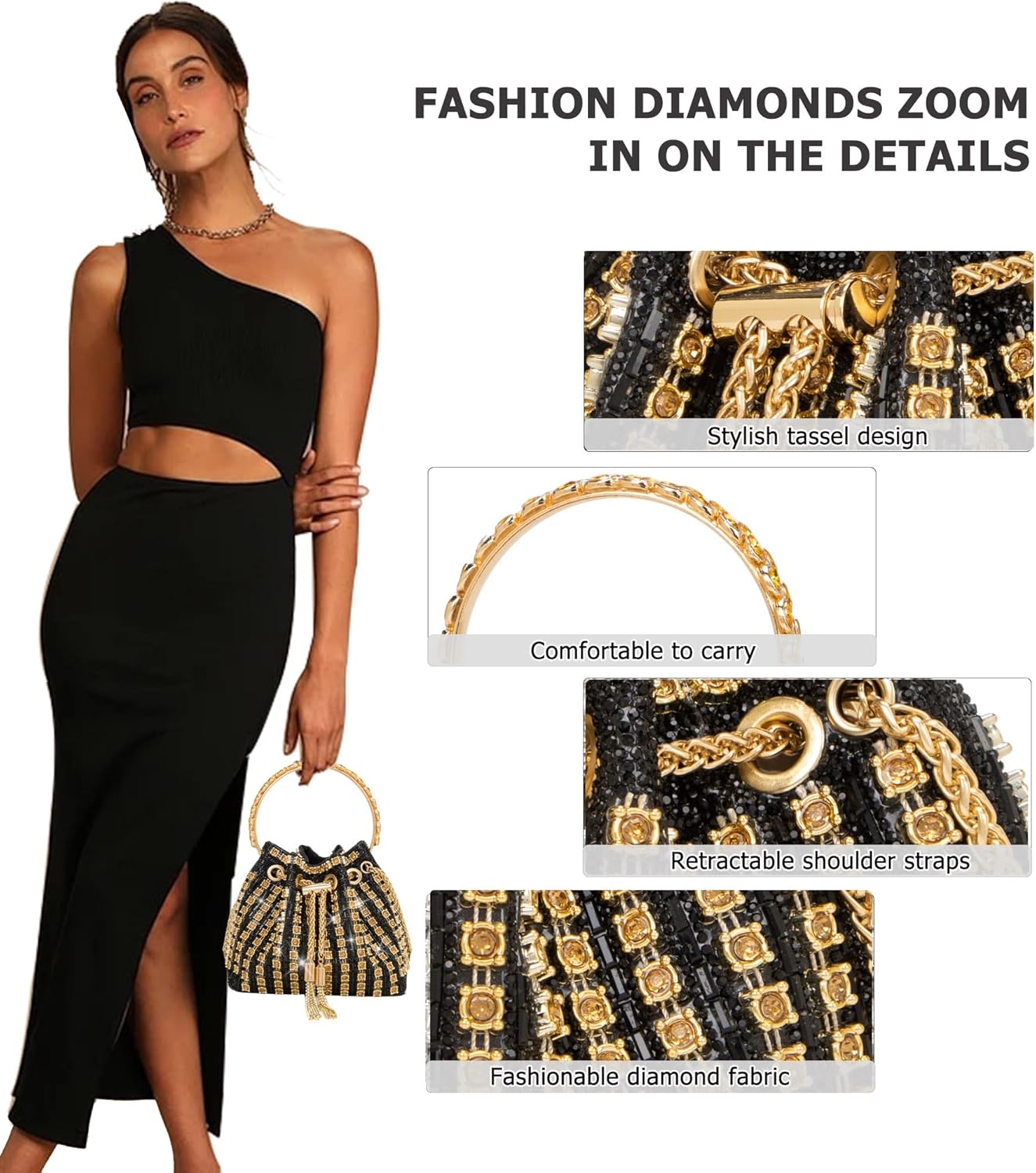 Sparkly Diamond Evening Bag Clutch Purses for Women Rhinestone Purse Glitter Handbag for Party Prom Cocktail Wedding - Image 3