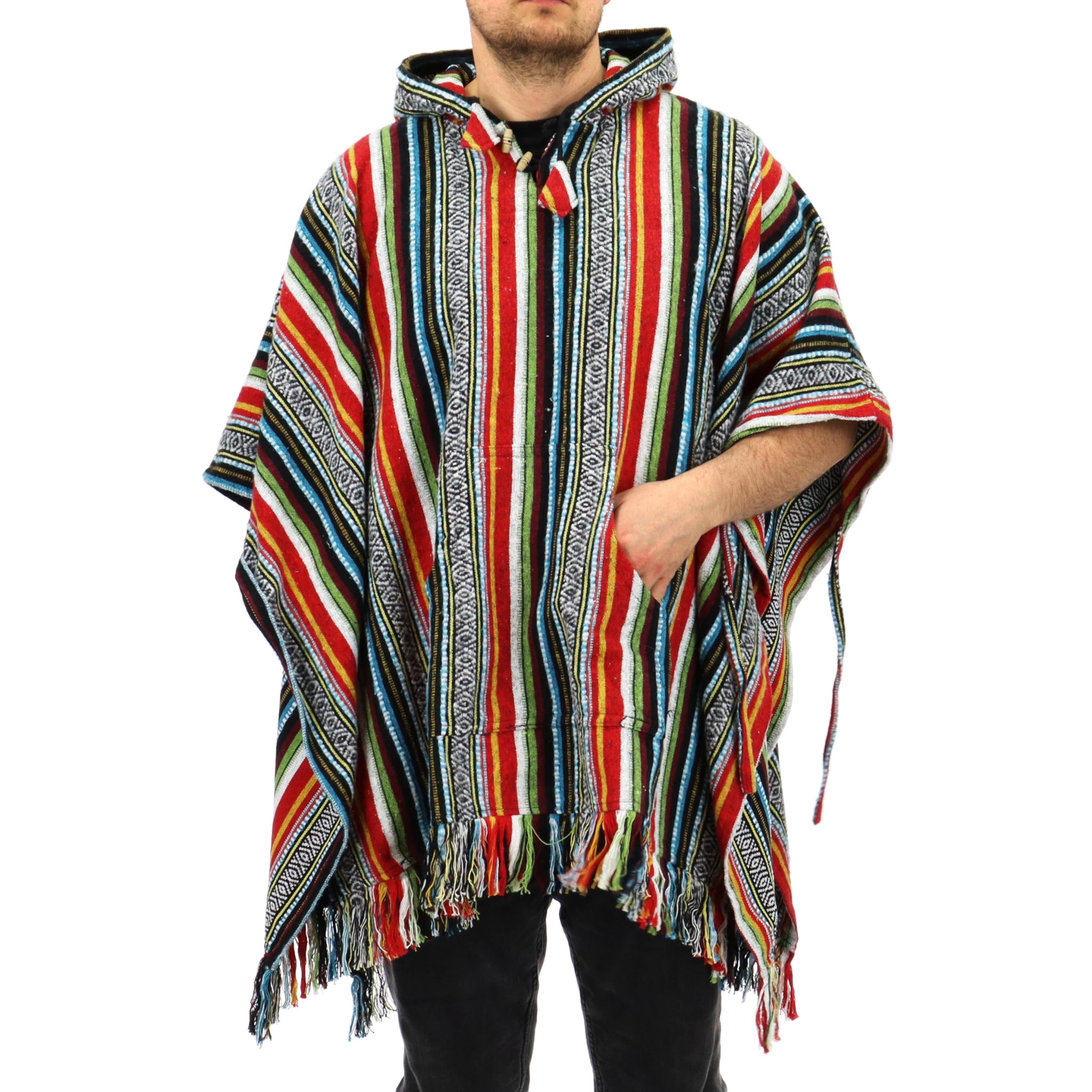 Loudelephant Unisex Mexican Diamond 100% Woven Gheri Cotton Mexican Style Hooded Poncho One Size For Men Women Lounging Warm Cold Water Robe Cover Change