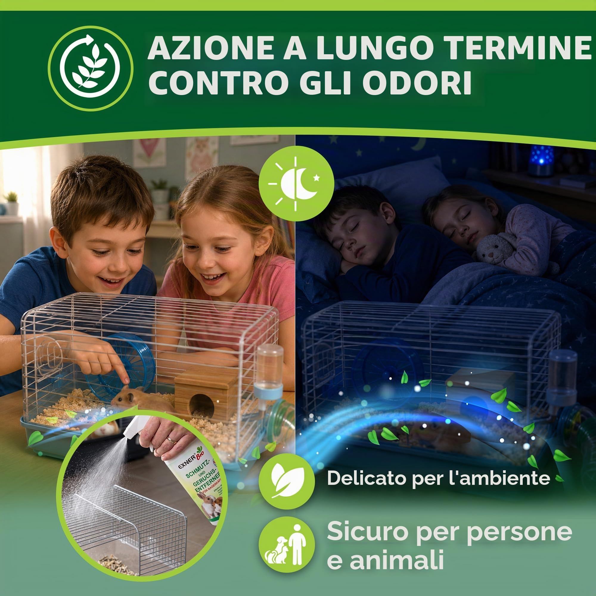 Antiodore e sporco per gabbie di roditori, con microrganismi contro le feci, l'urina e gli odori degli animali domestici, 100% naturale e delicato, flacone spray da 500 ml