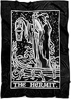 Vista 1 de The Hermit Tarot - Manta de carta del tarot – Grim Reaper gótico Halloween decoración del hogar (negro y blanco) (60 x 50 pulgadas)