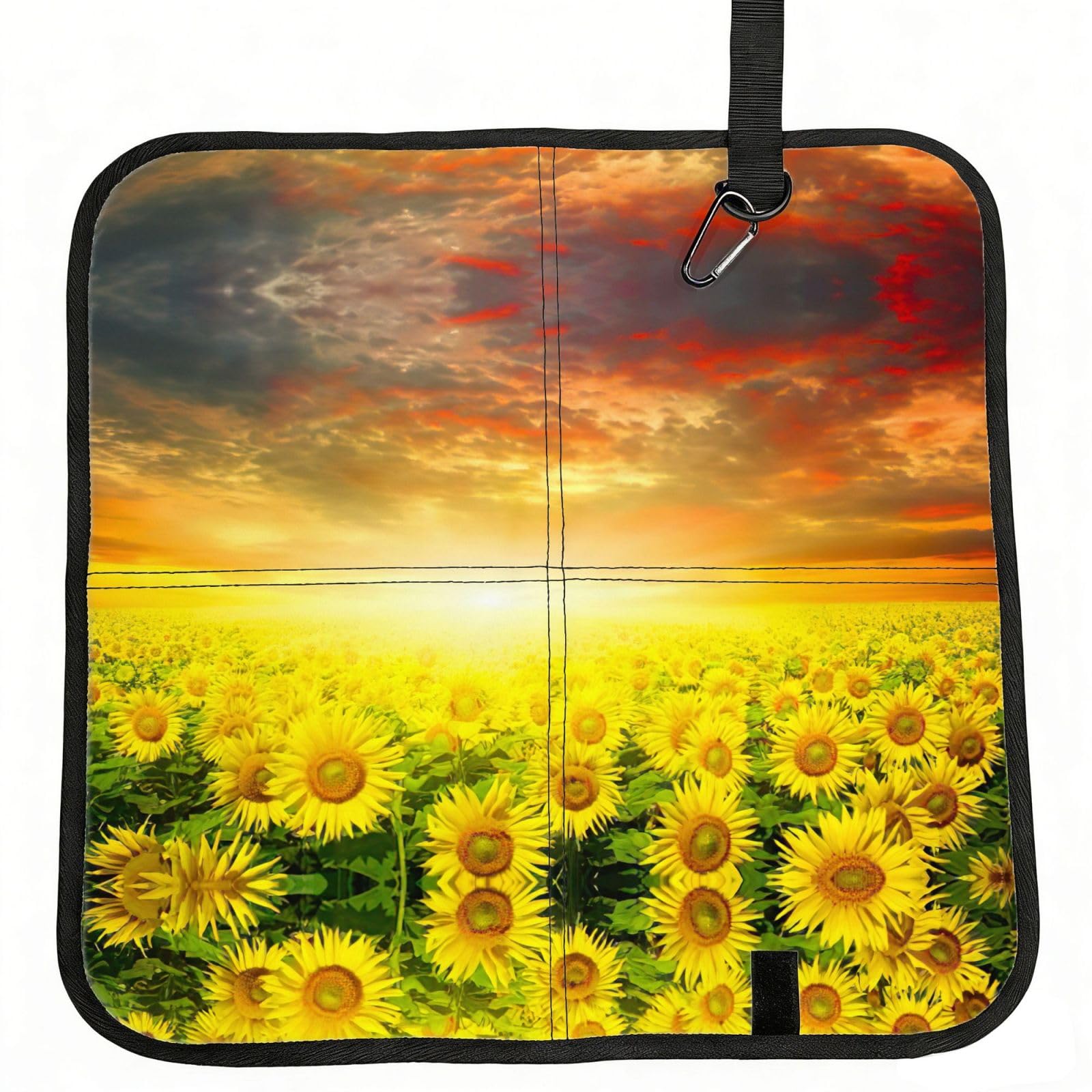 SDEGTHO Dreamlike Sunset Of A Sunflower Field Print Padded Seat Pad Folding Cushion Waterproof Bench Mat Portable Outdoor Rest Mat 15.8"