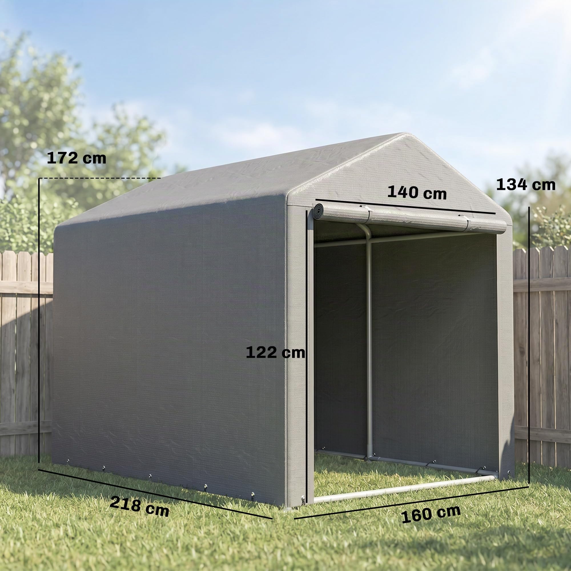 Outsunny Carpa de Jardín Exterior 2 Habitaciones 1,6x2,2x1,7 m Gris Claro | para Herramientas Bicicletas, Cobertizo Exterior, Puerta Enrollable con Cremallera, Impermeable Anti-UV, Garaje Portátil