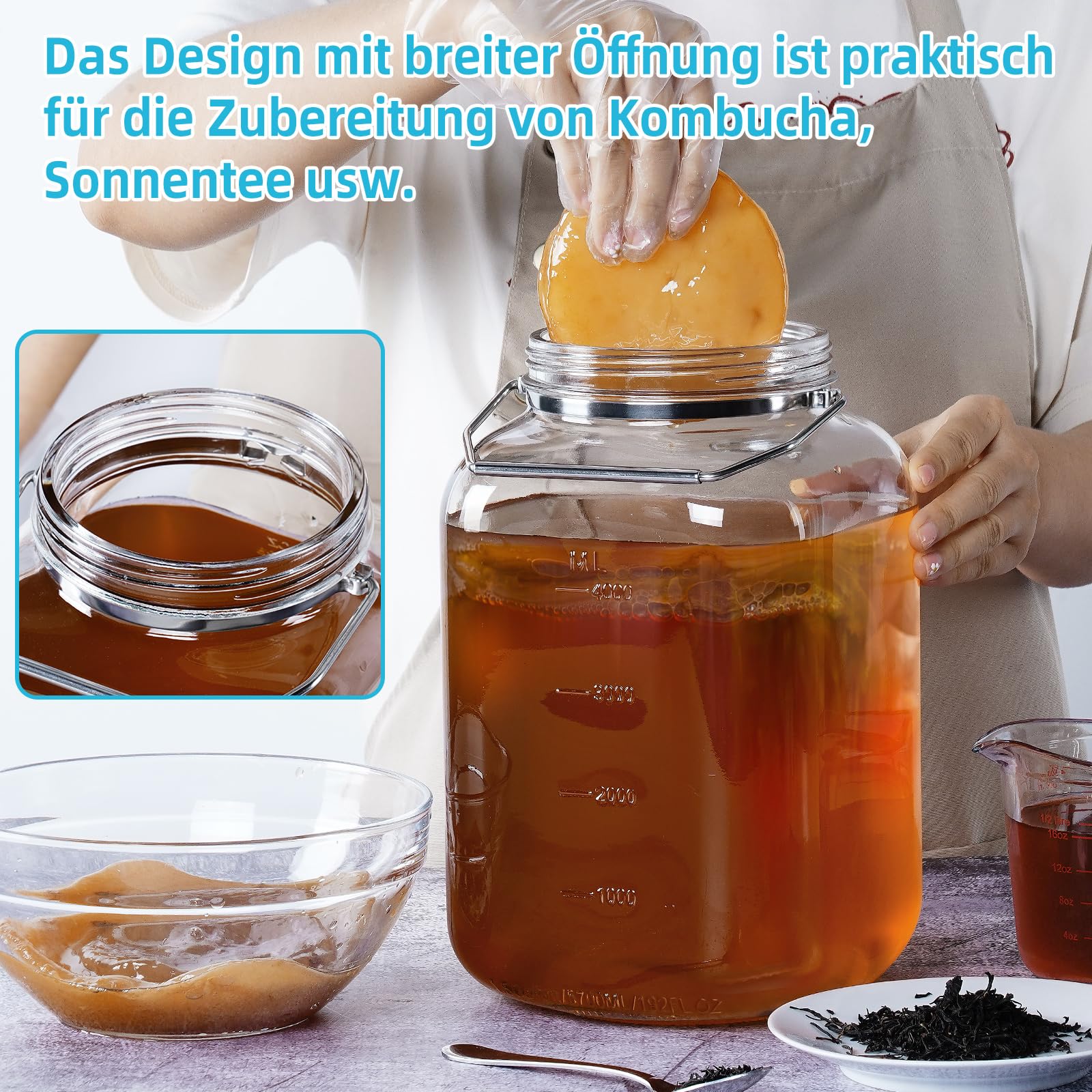 Absovetu Vorratsgläser mit Deckel, 5,7 Liter, 2 Stück Einmachgläser Groß | Einmachglas 5l, Vorratsgläser mit Schraubdeckel, Fermentiergläser, Für Kimchi Kombucha Mehl Spaghetti Süßigkeiten Keksdose