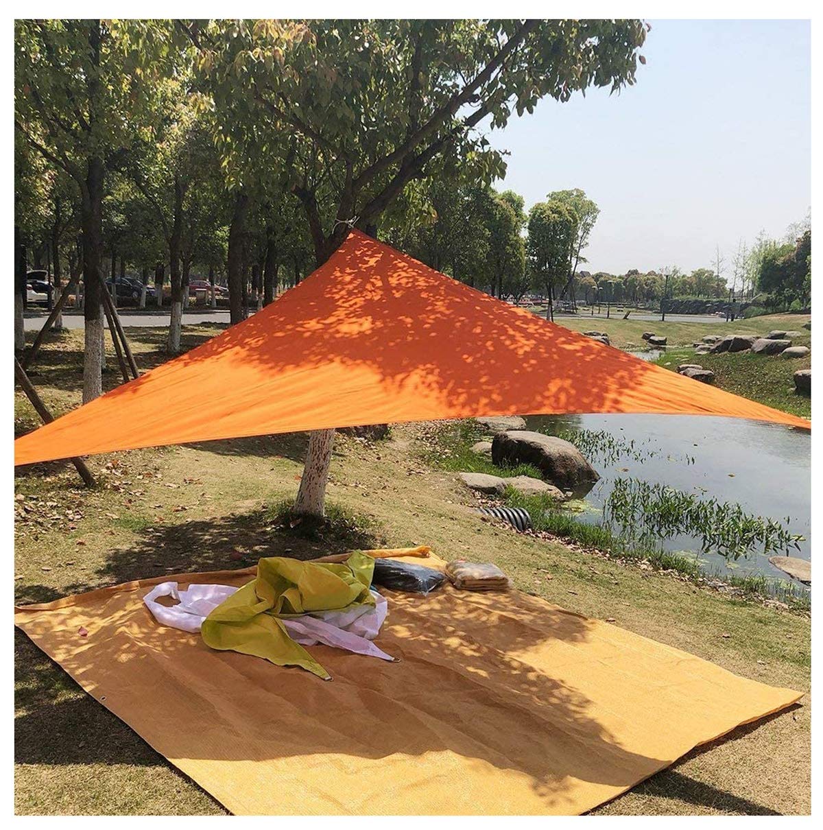 Sun Shade Sail Ogrodowa tkanina przeciwsłoneczna, wodoodporny żagiel przeciwsłoneczny, trójkątna markiza, 90% ochrona przed promieniowaniem UV, z liną-pomarańczową