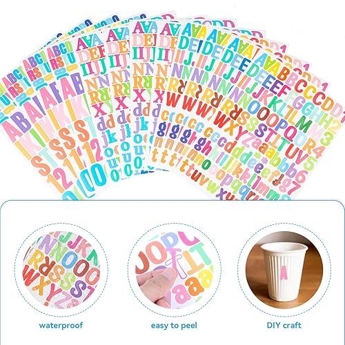 Miniatura 4 de LOKIPA 1448 calcomanías de letras, 12 hojas de calcomanías del alfabeto, calcomanías de vinilo para letreros, cuadernos, decoración de aula, puerta