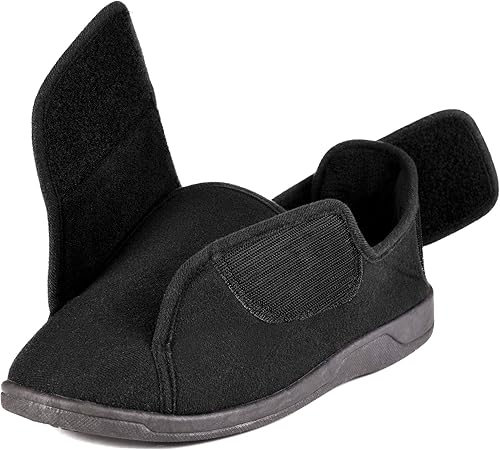 Pantuflas diabéticas de espuma viscoelástica 80D para mujer con cierres ajustables, ancho extra ancho, cálida, de vellón, artritis, edema, hinchado,