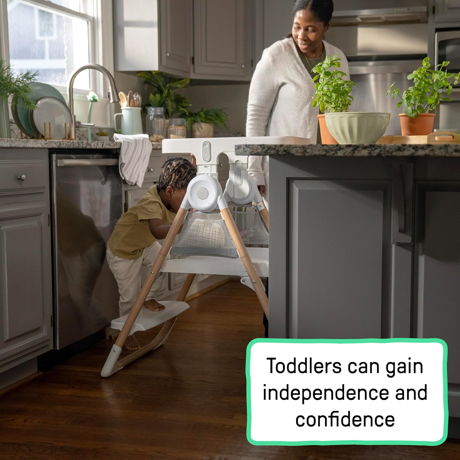 Ingenuity Table to Tower 2-in-1 Toddler Tower for Kitchen, Play Table & Step Stool, Adjustable Rail, Non-Slip Platform, Fold to Store, 18M-4Y