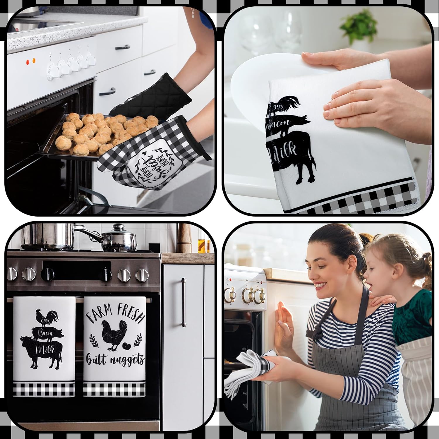 Sratte 6 Pcs Farmhouse Marble Dish Towels Pot Holders and Oven Mitts Sets Pink White and Gold Heat Resistant Kitchen Towels Farm Animal Kitchen Decoration for Baking Cooking Supply(Farm Animal) - Image 5