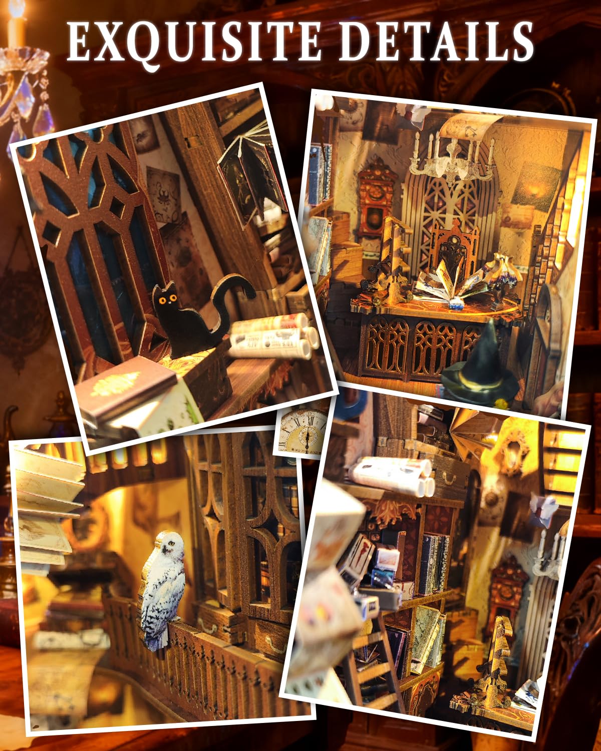 heuchaey Book Nook Kit, Puzzle Stazione Magia Booknook, Casa in Miniatura DIY House con Luce LED, 3D Puzzle in Legno, per Adulti e Ragazzi, Modellismo Creativo, Decorare Librerie, Regalo Originale