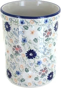 Blue Rose Polish Pottery - Gray Carnival Utensil Jar - 6" Tall - Perfect Countertop Storage for Spoons, Spatulas & Everyday Cooking Tools