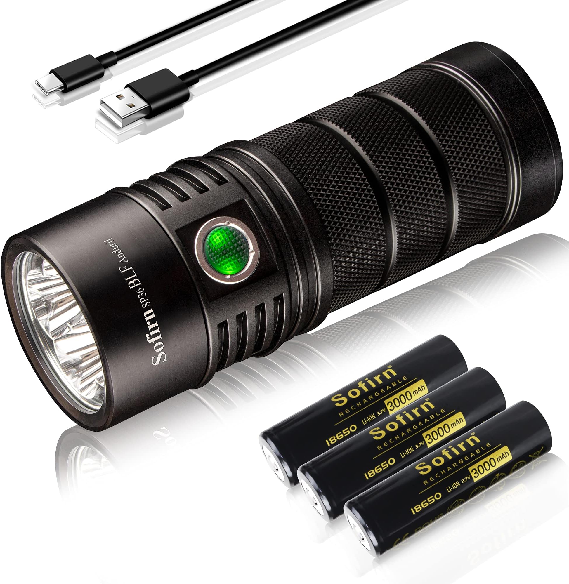 Led Torch, SP36 Powerful Flashlight 5500 Lumen BLF Anduril USB C Charging with 4X Samsung LH351D Powered by Rechargeable 18650 Battery