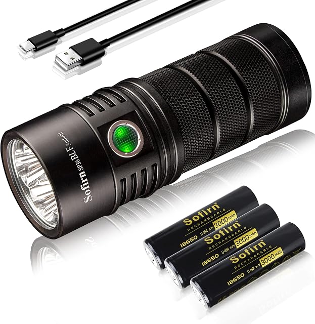 Led Torch, SP36 Powerful Flashlight 5500 Lumen BLF Anduril USB C Charging with 4X Samsung LH351D Powered by Rechargeable 18650 Battery