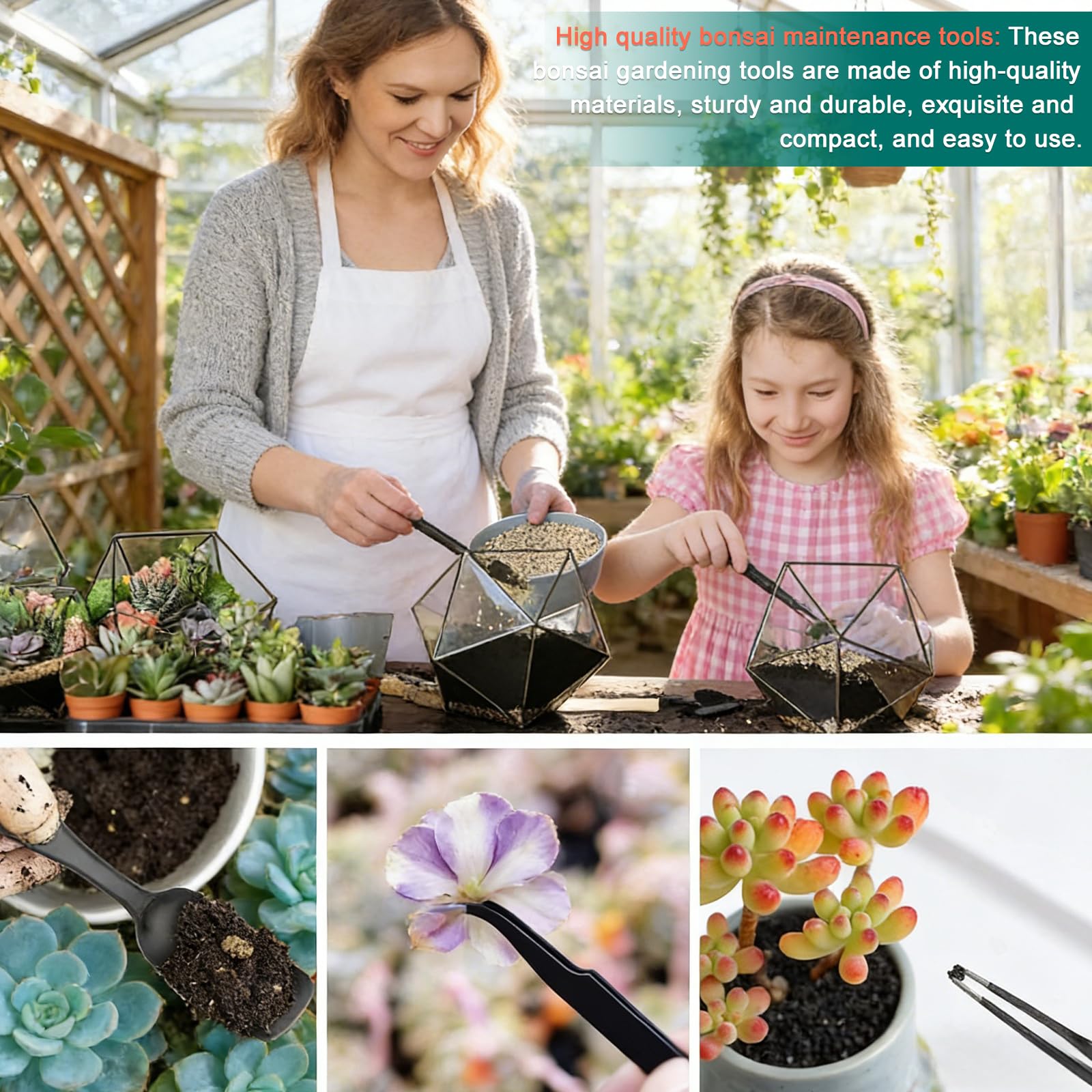 23 Pièces Kit Bonsai, Garden Tool Kit, Outils Jardinage, Outils Bonsai avec Gardening Trowel, Mini Rake and Spade, and Garden Gloves, Portable Kit Jardinage Convient Aux Passionnés Jardinage, Vert
