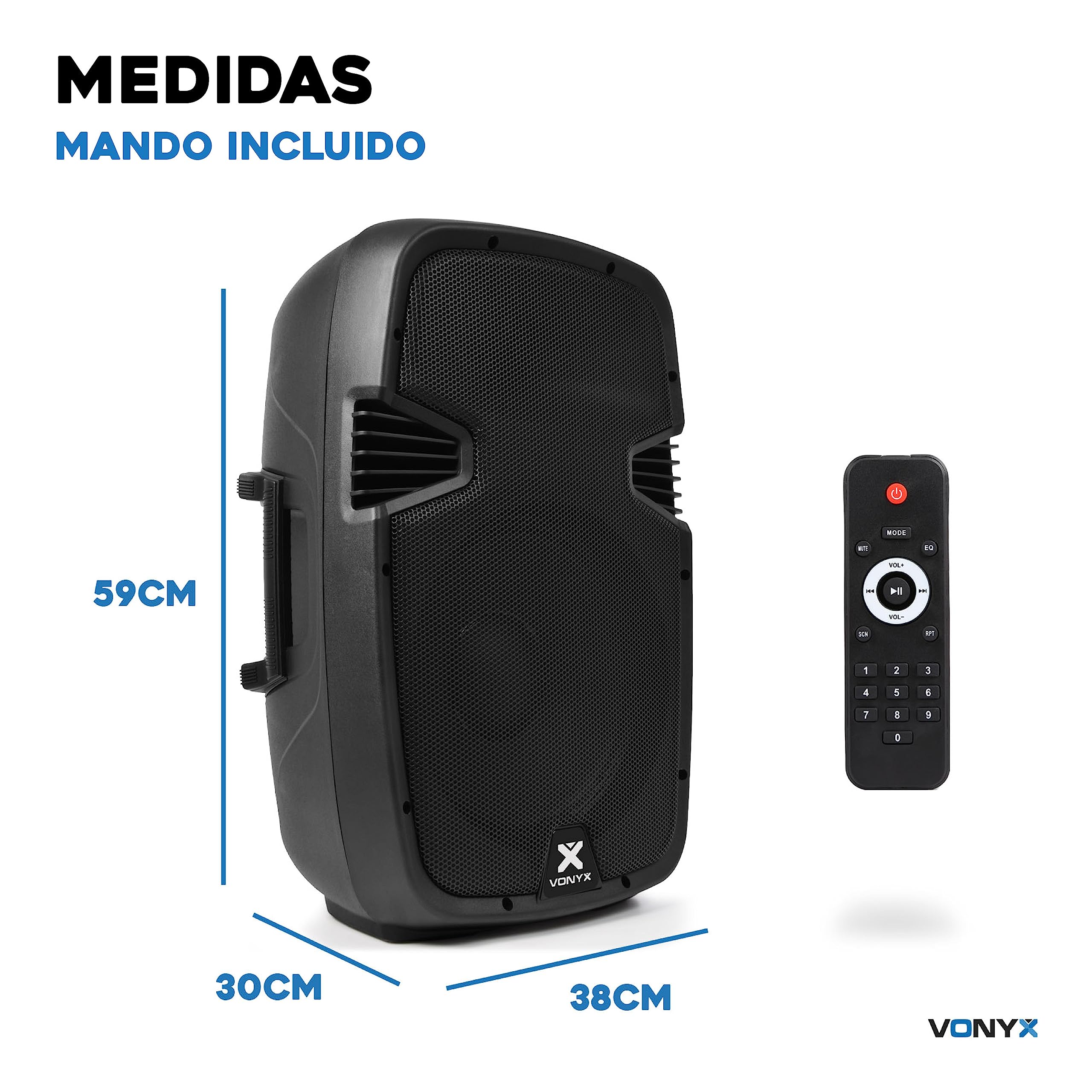 Vonyx SPJ-1200ABT Altavoz Activo 12” Autoamplificado 600W con Bluetooth, Reproductor MP3, USB/SD, Entrada Micrófono, Subwoofer Potente, Sonido Profesional para Fiestas, DJ, Karaoke y Eventos