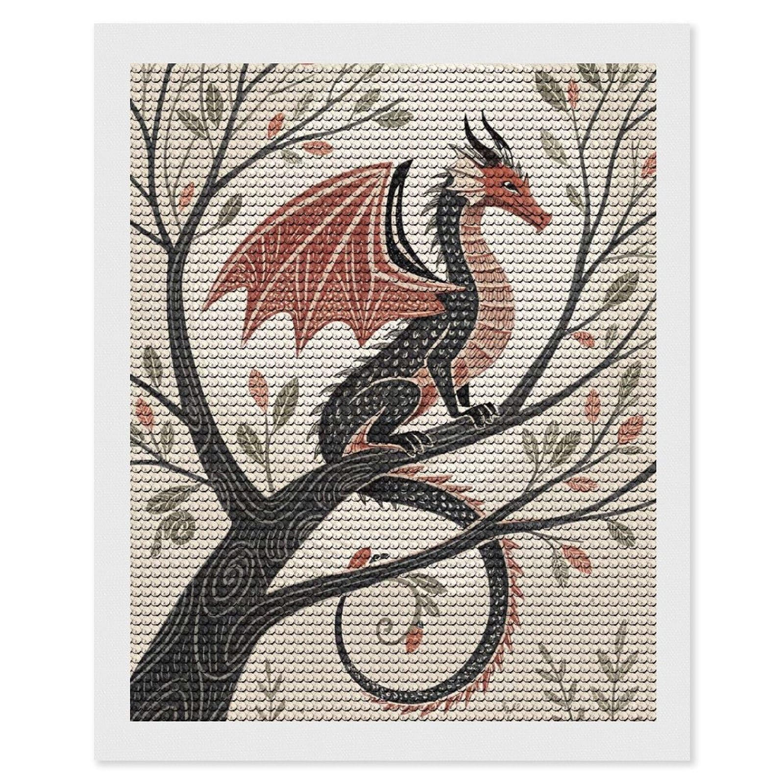 Junmoney Dragon Perched on A Tree Branch Diamond Art Kit 16"x20", Creative Leisure Activity, Complete Accessories, Vintage Style Decor, for Women