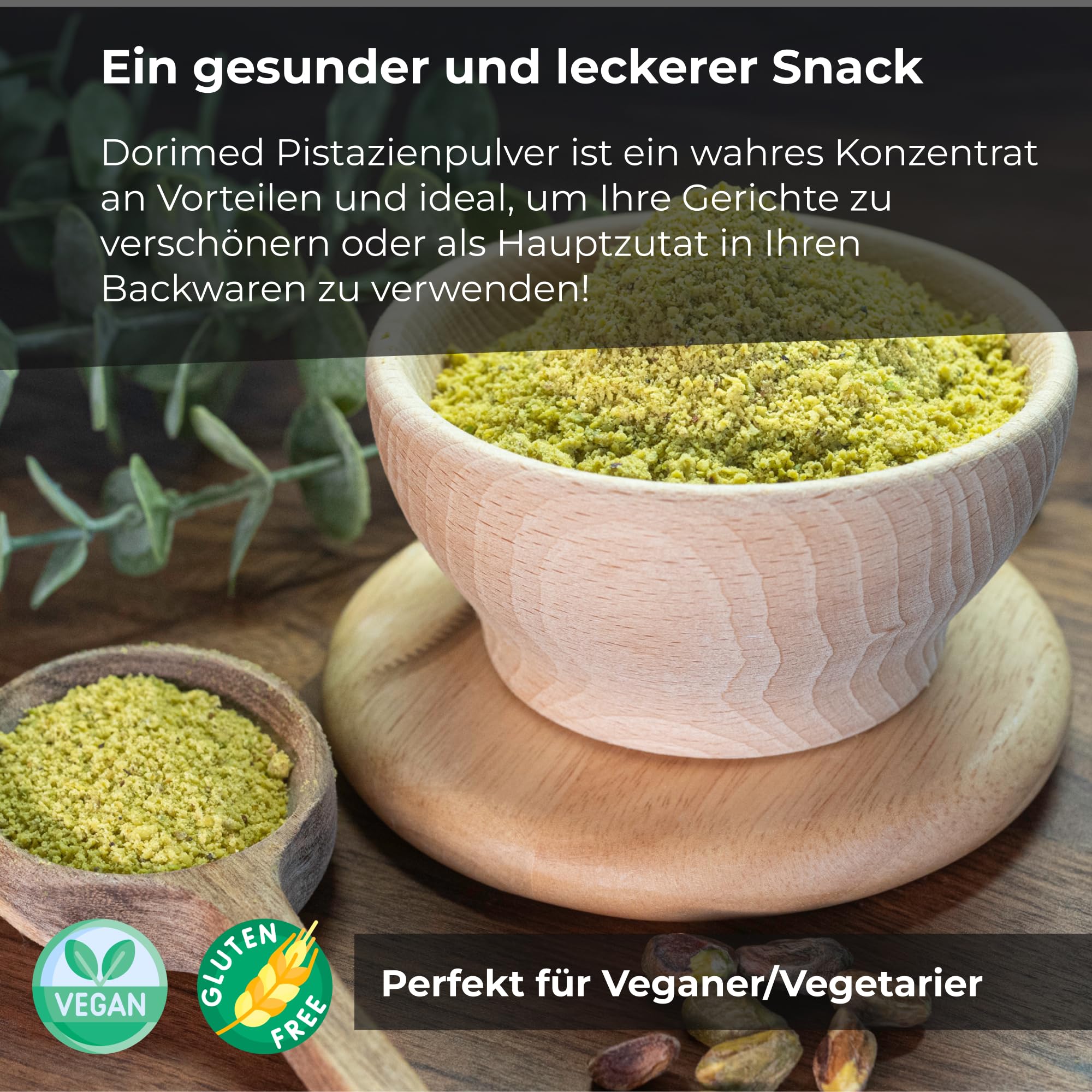 DORiMED Gemahlene Pistazien in Pulverform | ungesalzen | 1 kg zerkleinerte Pistazien von 100% natürlicher Herkunft | geeignet für vegane und vegetarische Ernährung | gemahlen und frisch | ungeröstet