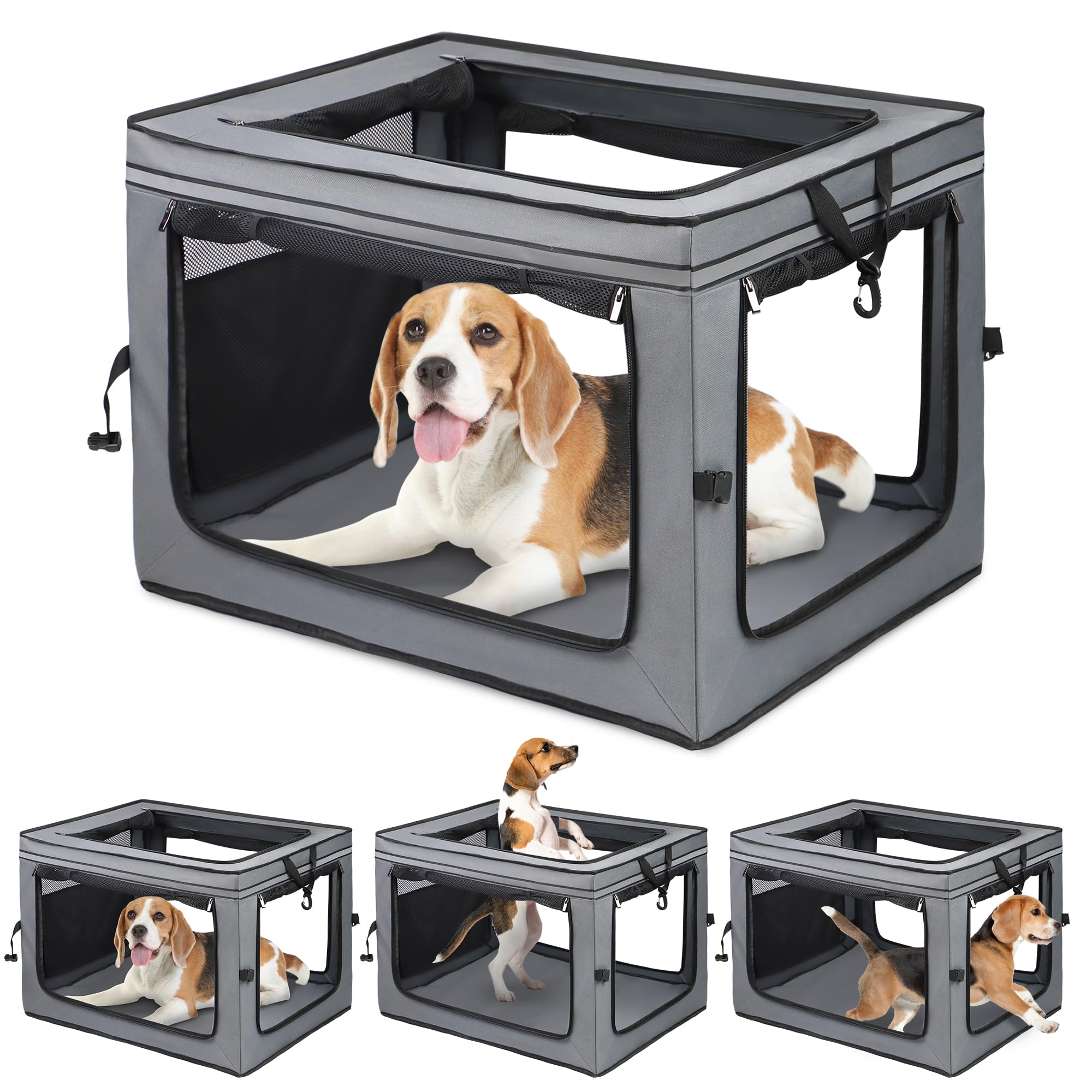Portable Dog Crate Soft Dog Crate 22",30",36",42" Foldable Basic Dog Crates Easy Set-up, Light, Sturdy, Comfy，Collapsible Crate for Home and Travel (