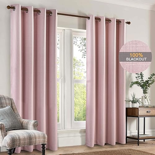 SINGINGLORY Cortinas 100% opacas para dormitorio, juego de 2 paneles de 52 x 63 pulgadas, cortinas de lino con textura de lino con aislamiento