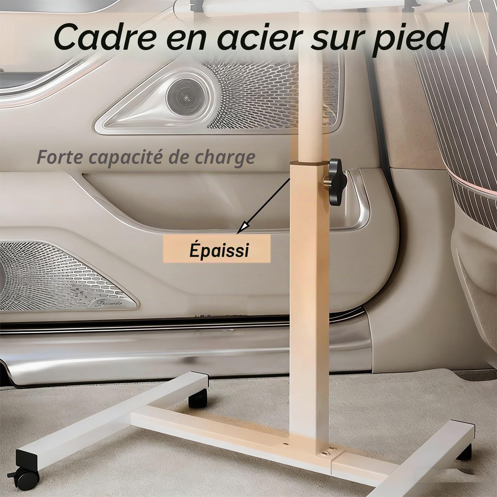 Table Camping Car Pliable à 90°, Table de Repas Pliable, Hauteur Réglable, Coins Arrondis, Bureau pour Caravanes, Fourgons Aménagés(Black,48x24cm/18.9x9.4in)