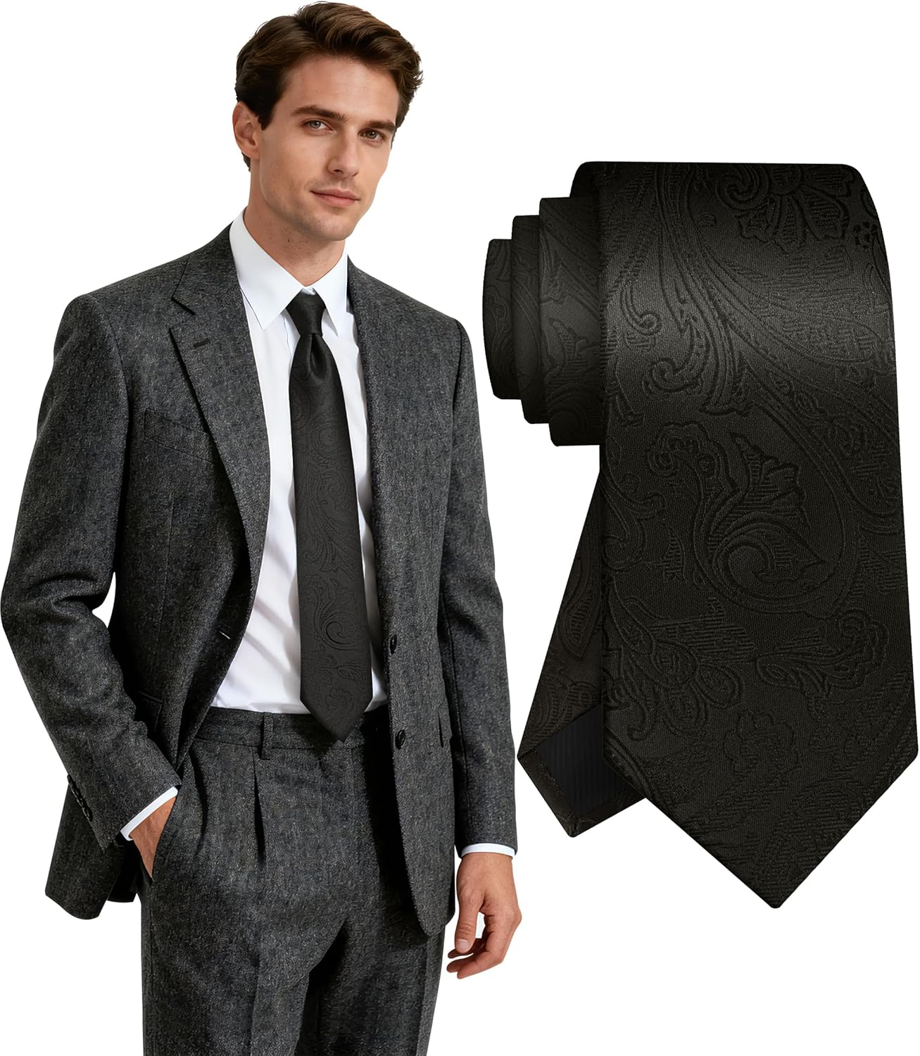 Fineknot Ties for Men, Jacquard Neck Ties, Mens Plaid Paisley Striped Tie, Classic Floral Mens Ties for Wedding Business