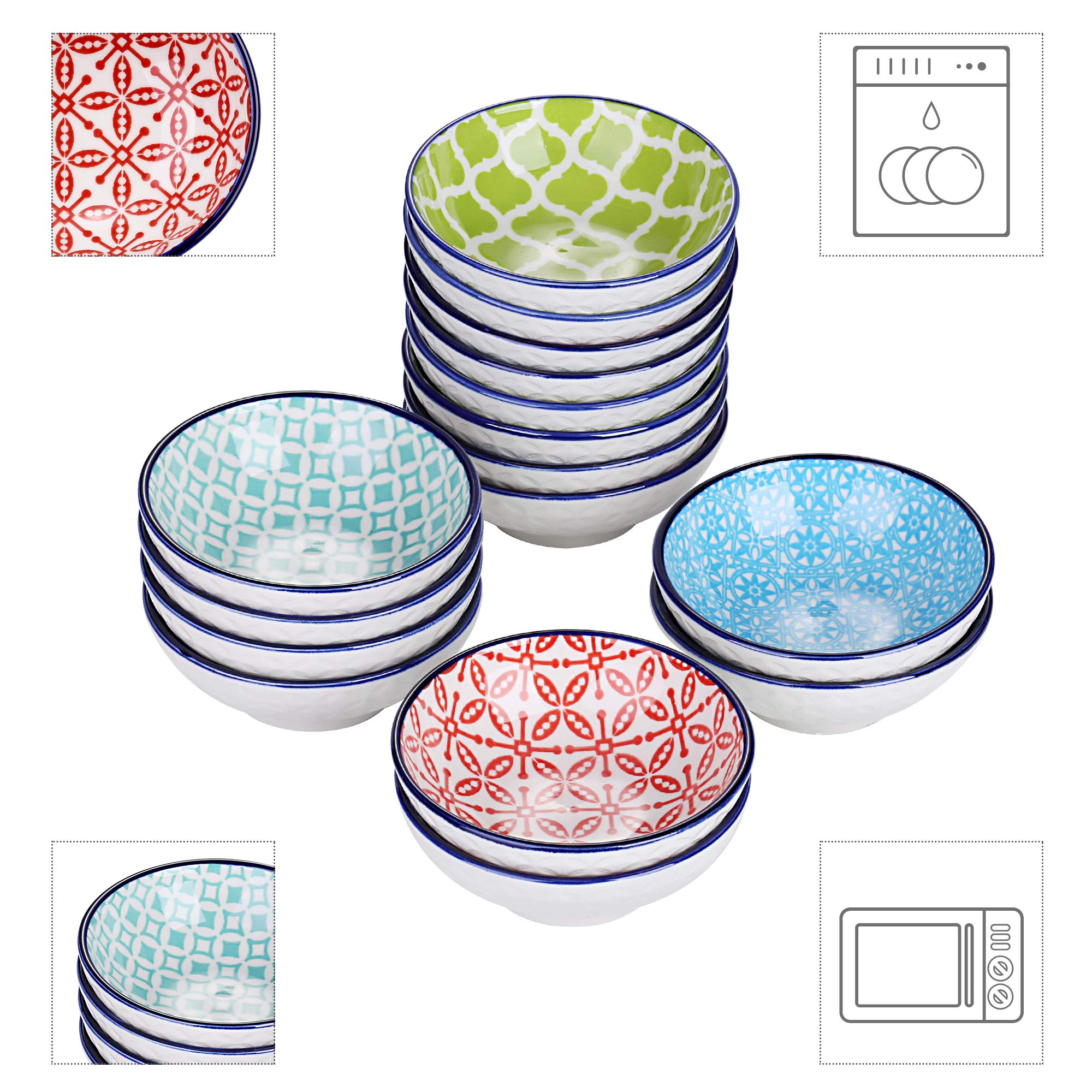 vancasso serie Macaron 16 piezas Mini Cuencos para Aperitivos, Condimiento, Salsa, Recipientes para Salsa, 7.6 cm, 50ml Pintado a mano de Estilo Japonés Vajillas