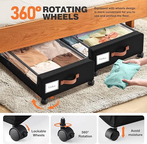 Miniatura 2 de Paquete de 2 contenedores de almacenamiento plegables debajo de la cama con ruedas, 30.71 x 17.13 x 6.5 pulgadas, contenedores organizadores para