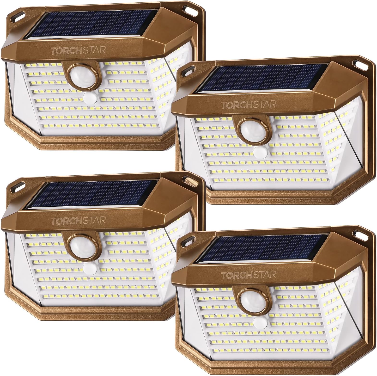 TORCHSTAR Outdoor LED Solar Powered Motion Sensor Light, IP65 Waterproof Wireless Outdoor Wall Lighting for Driveway, Patio, Garage, Porch, 6500K Pure White, Oil Rubbed Bronze, Pack of 4