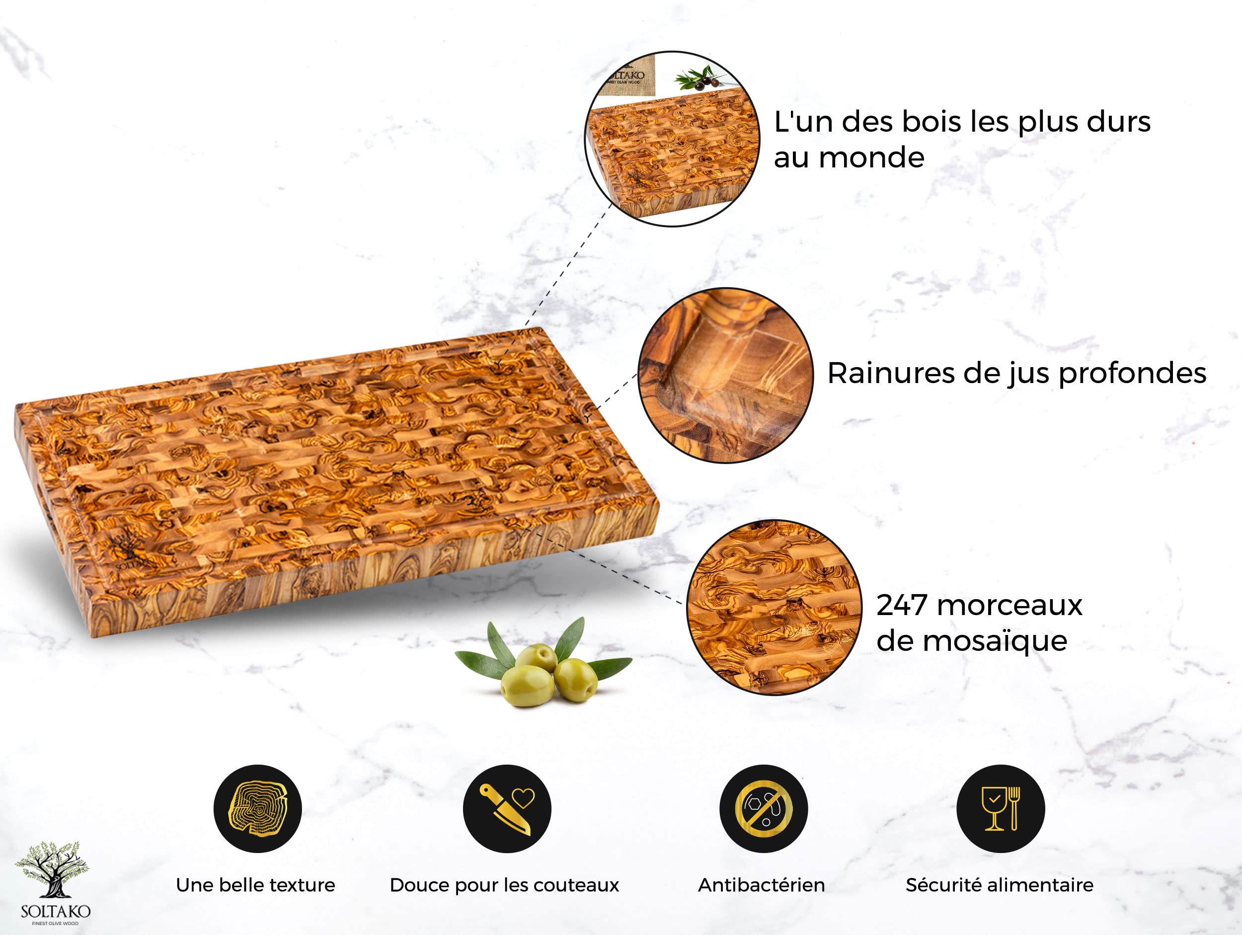 SOLTAKO Planche en Bois d'Olivier, Rustique, Fromage, Épaisse, Plateau Apéritif, Artisanale (50x30x4,5 cm)