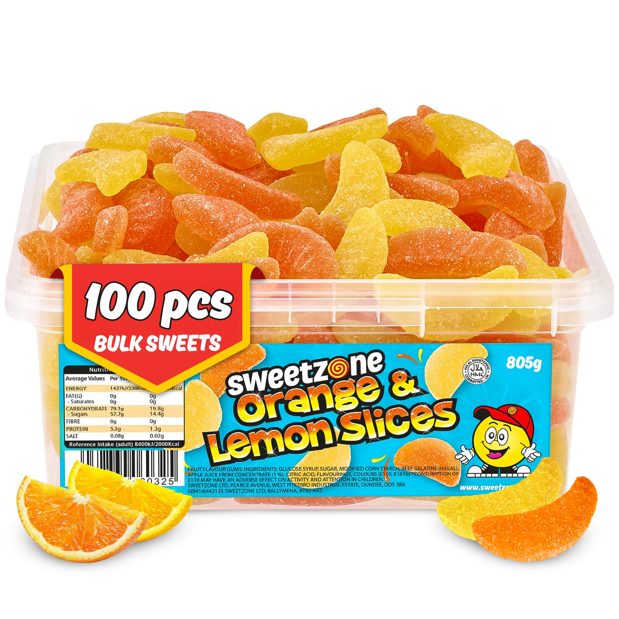 Sweetzone Orange and Lemon Fizzy Gummy Sweets 800g 100pcs, Juicy Fruity Gummies, Retro Soft Halal Jelly Candy, Sweet Tub Bulk Sweets for Kids, Pick and Mix Party Sweeties, Bulk Gummy Mix