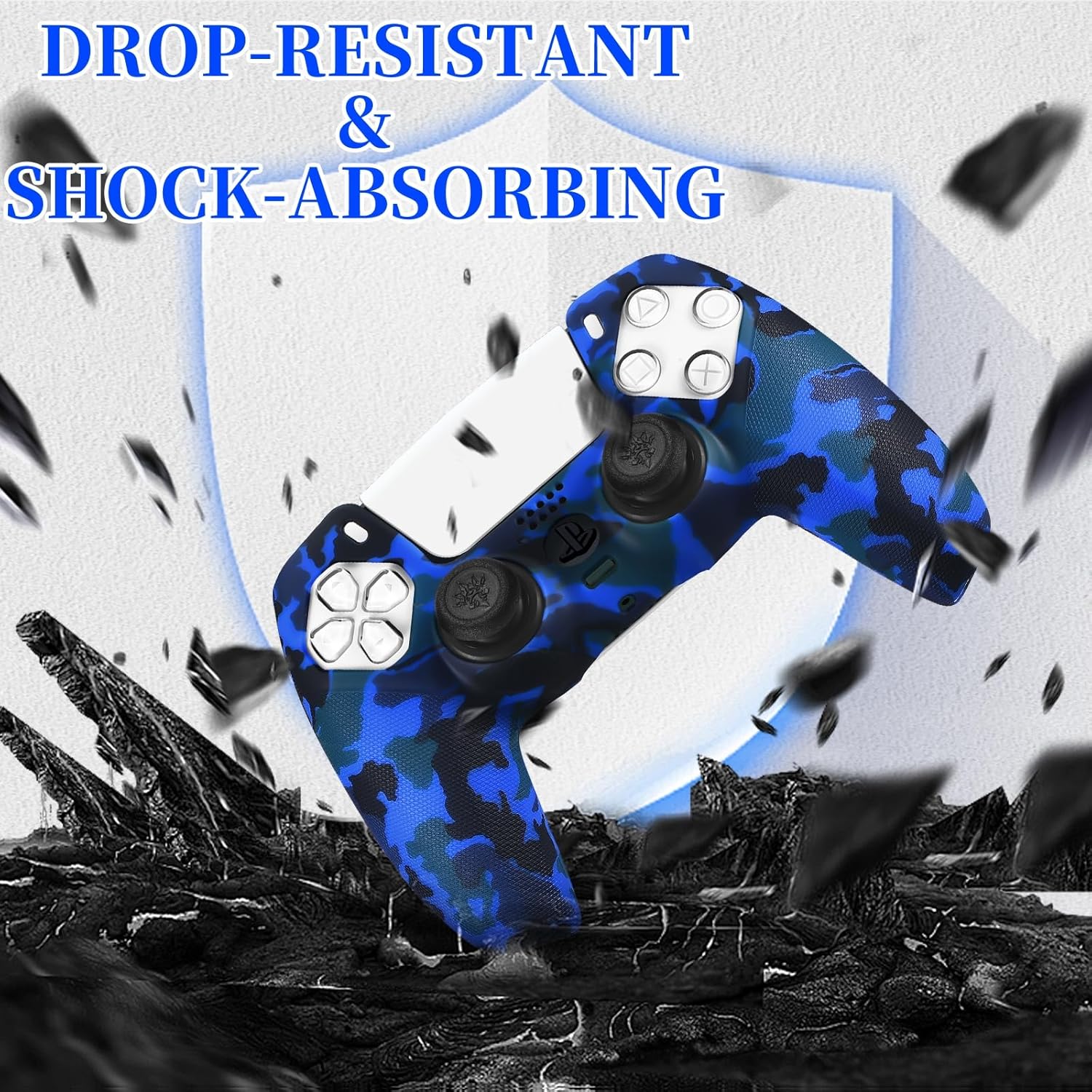 YoRHa Studded Printing Silicone Rubber Customizing Skin Cover for PS5 Dualsense Controller x 2(Red+Blue) with Pro Thumb Grips x 10 8 819iNTa9mQL. AC SL1500