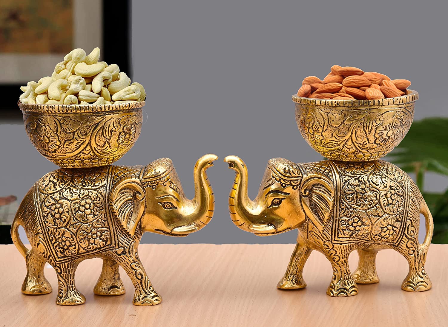 Brassdaddy Metal Elephant Top Dryfruit Bowl, 500 ml